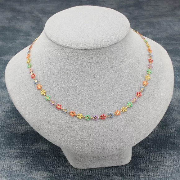Zara Gold Glazed Multi Color Floral Chain Daisy Dopamine Necklace - Picture 2 of 16